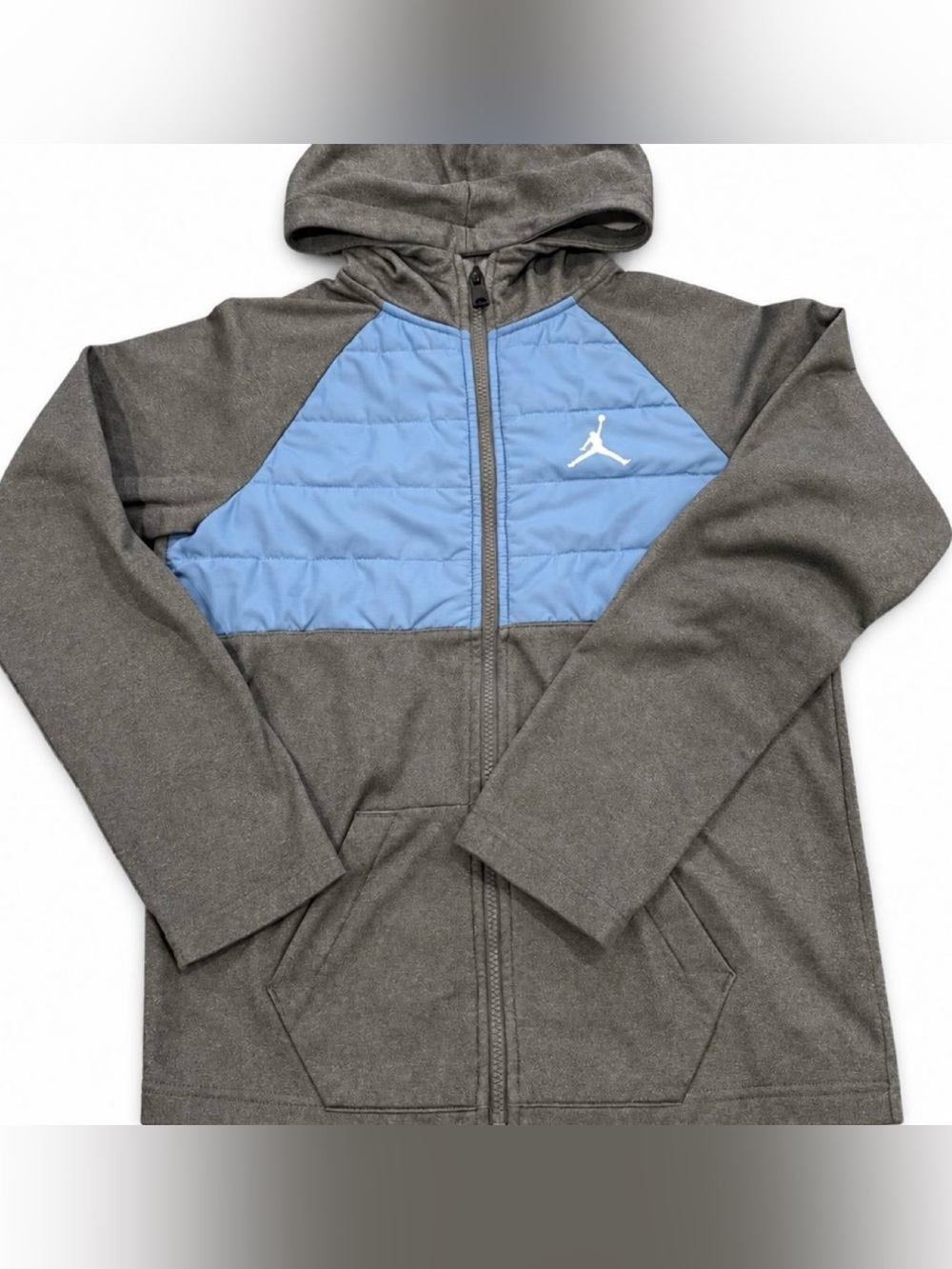 Jordan Boys Youth L 12-13 Full Zip Hoodie Jacket Gray Blue Jumpman Nike